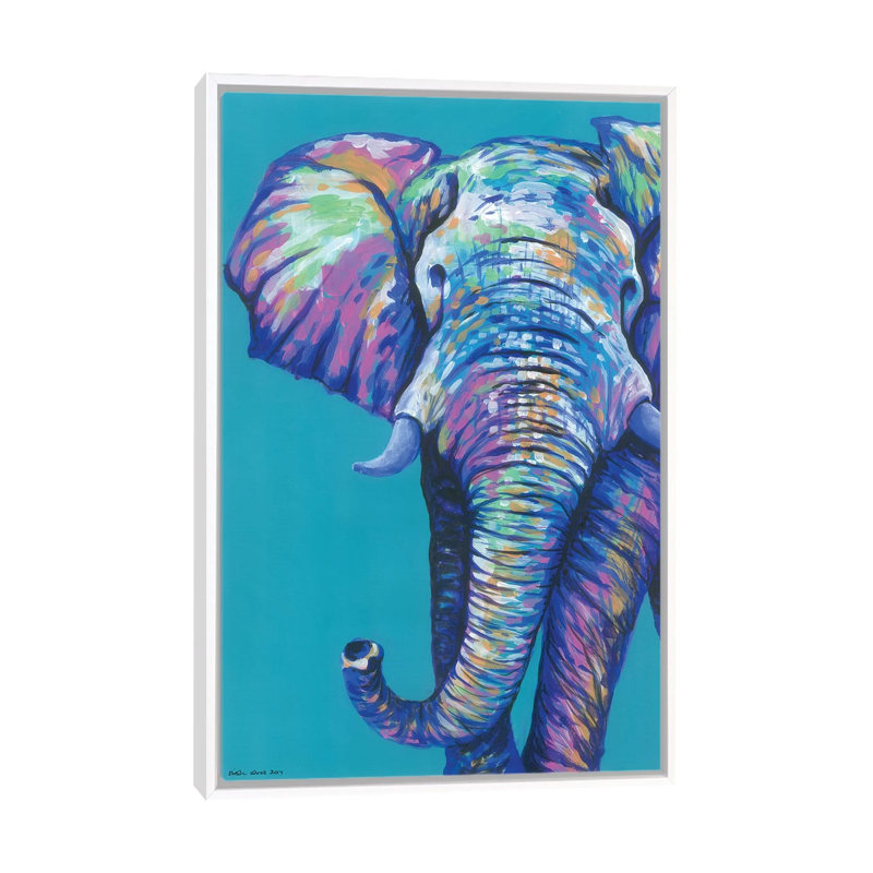 Elephantastic by Kirstin Wood - Painting on Canvas, White Framed, 152.5 cm H x 101.5 cm W