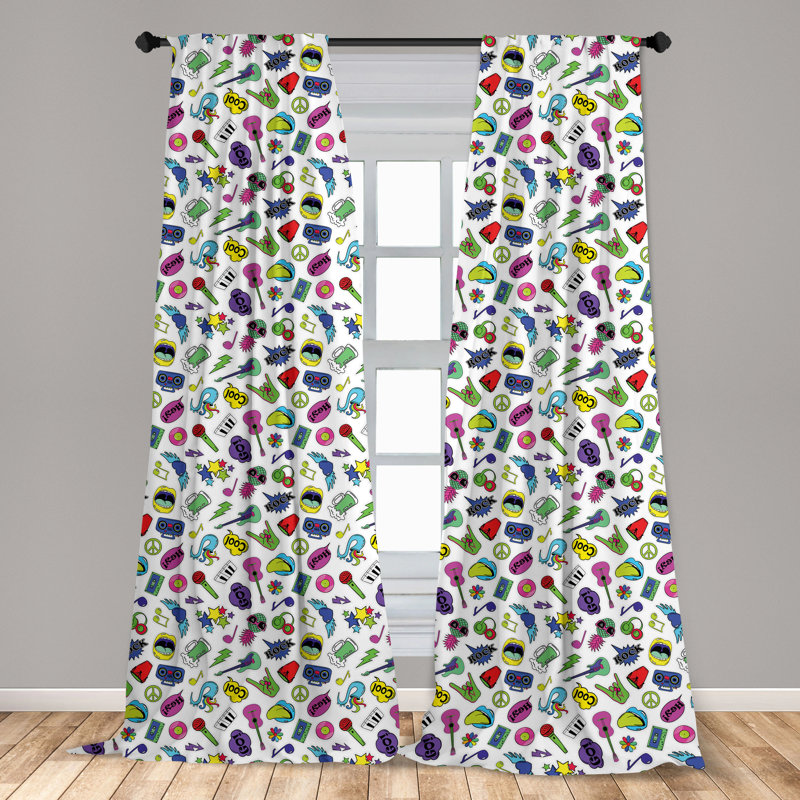 Colorful Music Themed Light Filtering Rod Pocket Curtains