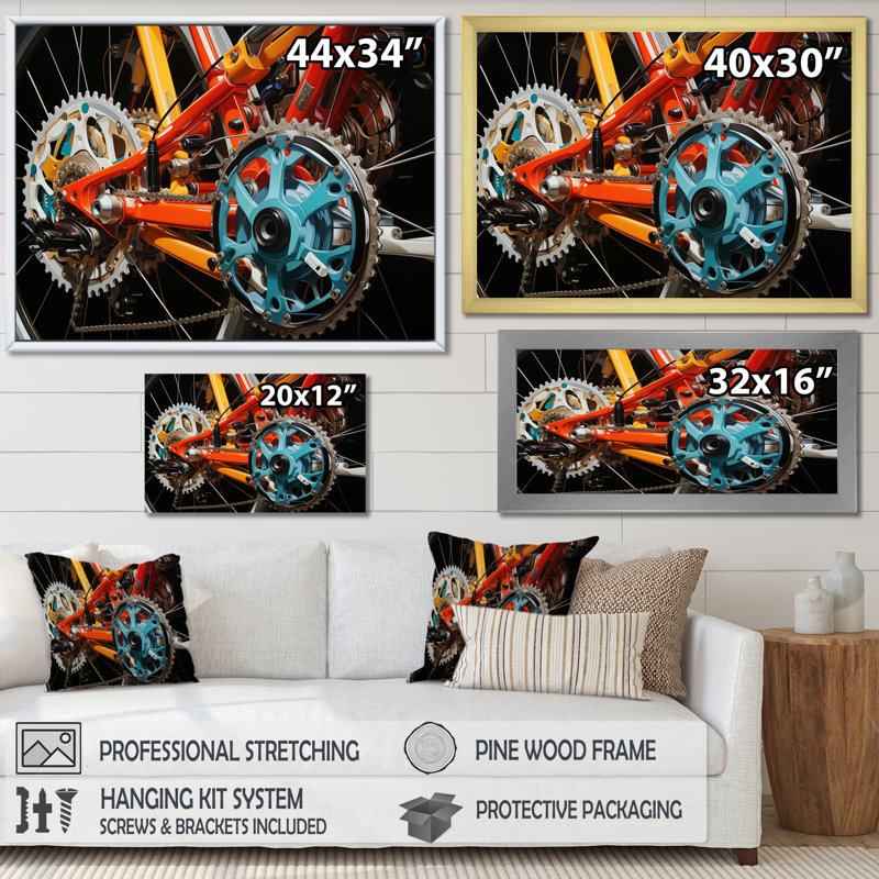 Vélo, Perspectives dynamiques - Transport, reproduction d'art sur toile, Encadrement doré, H 34 po x l 44 po x P 1,5 po