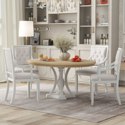 Bowlds Retro 5-piece Dining Set Extendable Round Table and 4 Chairs,Round Table Top with Leaf,dining table set,dining room set