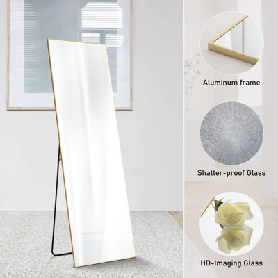  59 po / 64 po / 71 po, miroir sur pied pleine longueur et miroir mural, cadre en aluminium antirouille, arche / rectangle, noir / or