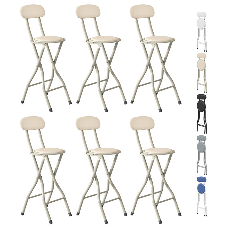 Upholstered Counter Stool with Metal Frame, Beige