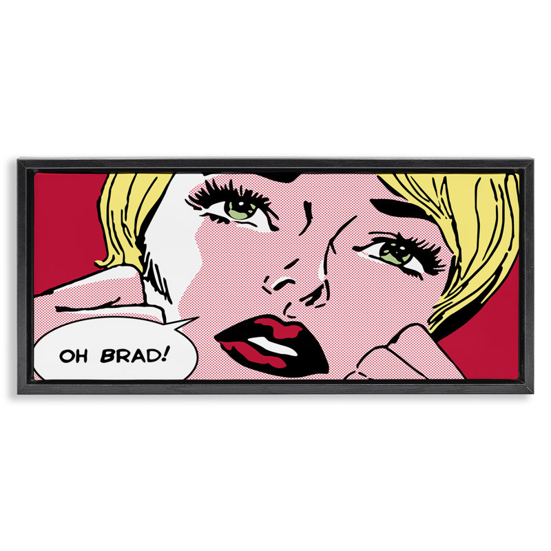 Cadre flottant Iconic Pop Comic Woman, design par Sheila B., H 11 po x l 25 po, Cadre flottant noir de jais