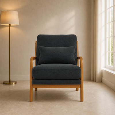 Méridienne rembourrée de style Mid-Century avec structure en bois massif, fauteuil d'appoint confortable pour le salon, la chambre à coucher, le balcon et le bureau