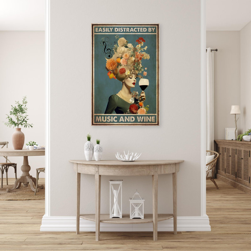 "Easily Distract By Music And Wine", impression sur toile, H 14 po x l 11 po x P 1,25 po