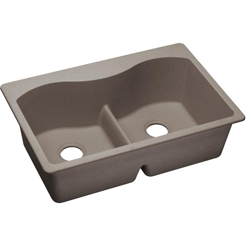 Quartz Classic 33" x 22" x 9-1/2" Double Basin Drop-in Kitchen Sink with Mounting Hardware, Greige