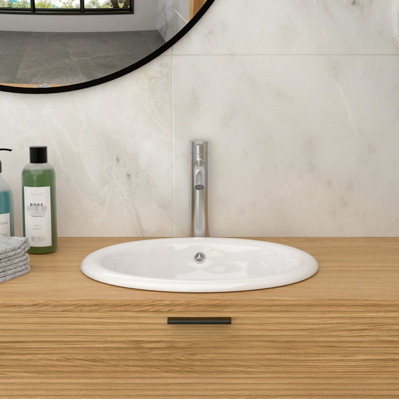 Lavabo de salle de bain en céramique blanc semi-encastré de 17 po x 15,5 po, forme ergonomique, teinture et égratignure, glaçage de comptoir à installation rapide, qualité d'absorption d'eau faible, travail sans effort