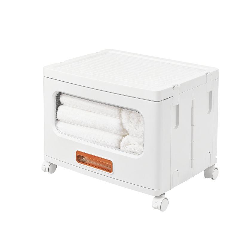 Aarn 1 Pack Collapsible Storage Box with Drawer & Wheels, 1-Tier Stackable Storage Bins with Lids, 24QT, Foldable Rolling Storage Containers with Clear Front Panel, Stackable Plastic Closet Organizer for Under Bed, Closet, Office, Bedroom, Laundry Room