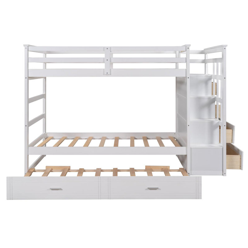 Arowyn Kids Twin Over Twin Bunk Bed with Trundle with Drawers, White