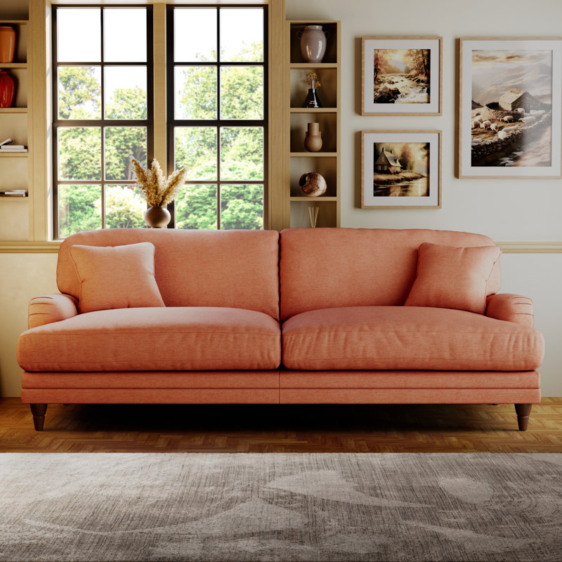 Adaku 4 Seater Sofa  , Salmon, Burnished Beech