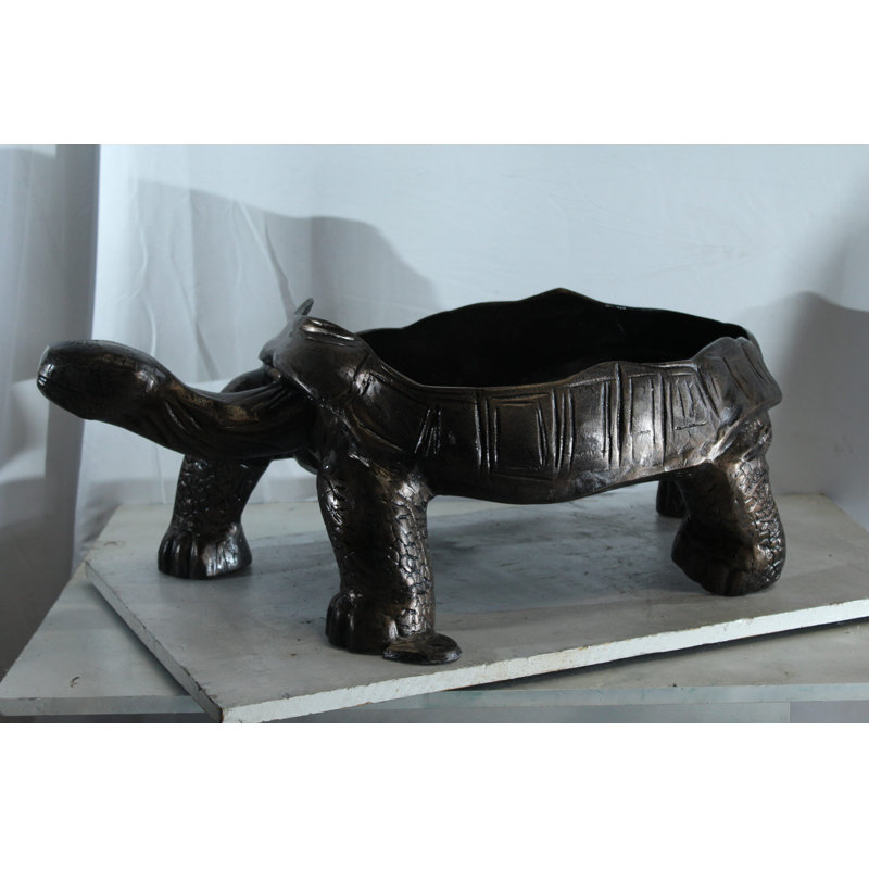 Nifao Large Turtle Planter Aluminum Statue - Whimsical Garden Sculpture with Textured Finish - 35" x 19" x 12"H