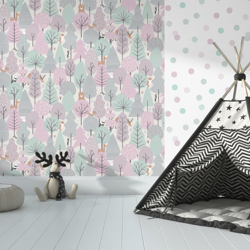 Papier peint forêt enchantée, Rose