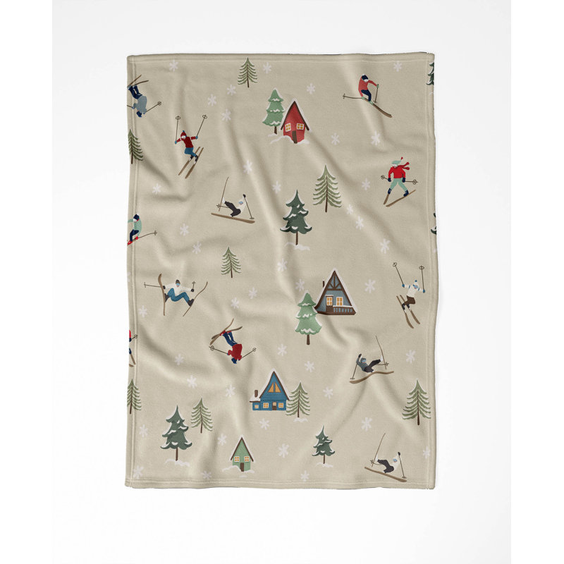 Couverture en velours de polaire Downhill, L 60 po x l 50 po, Ivoire géométrique