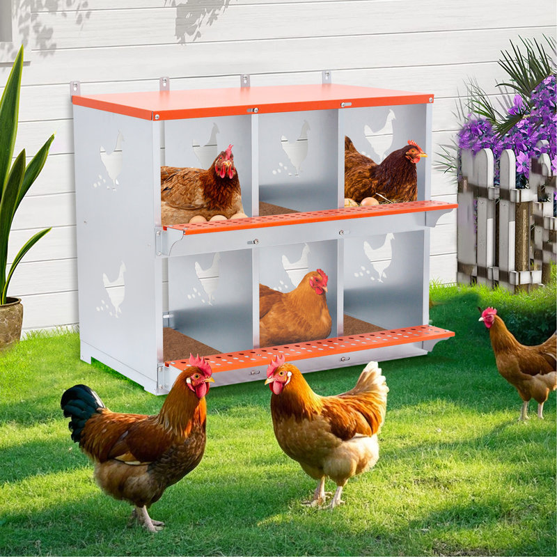 Boîte de nidification en métal - Support mural pour poules / canards, collection et assemblage facile d'œufs, équipement de cage en acier galvanisé ventilé - orange
