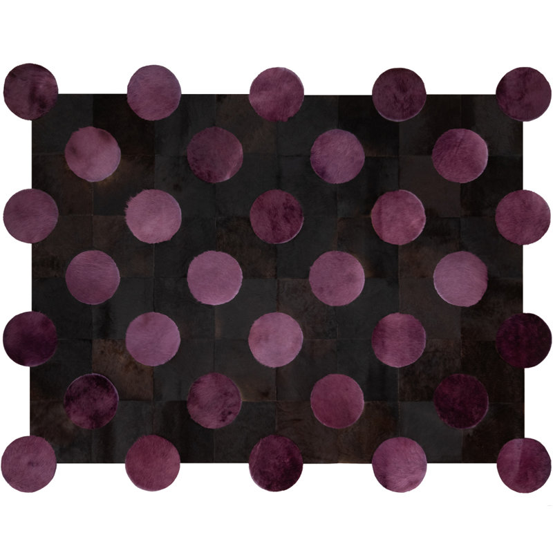 Art Hide X Greg Natale Cowhide Block Print Area Rug, Rectangle 5' x 8', Black/Purple
