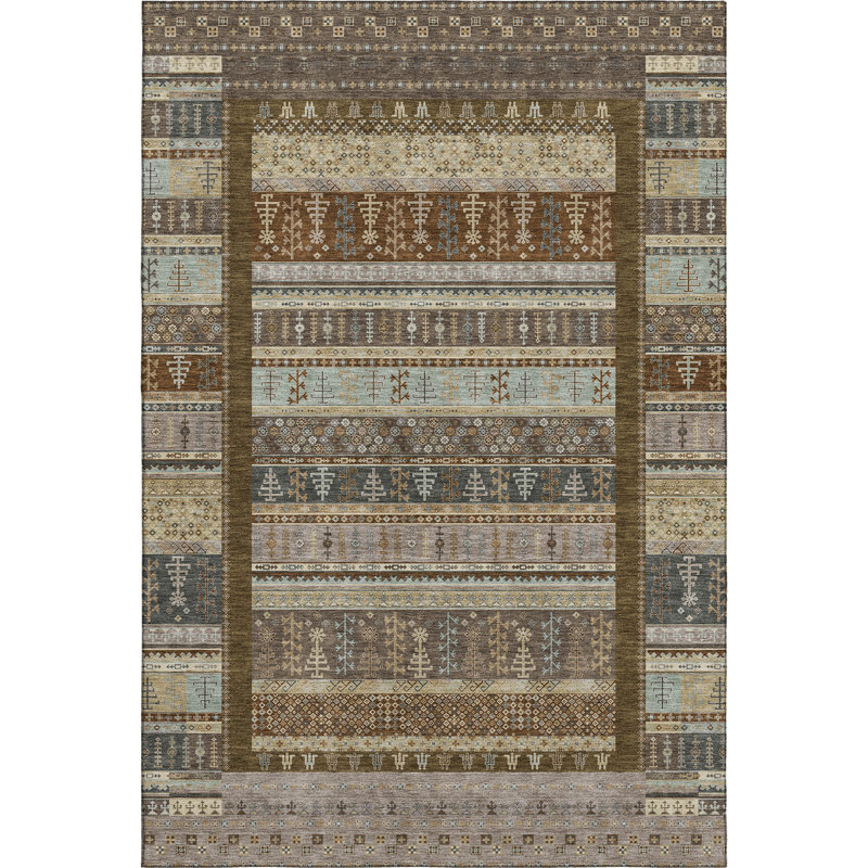 Premium Machine Washable Mayfield AMF2160 Striped Rug, Rectangle 2'6" x 3'10", Brown