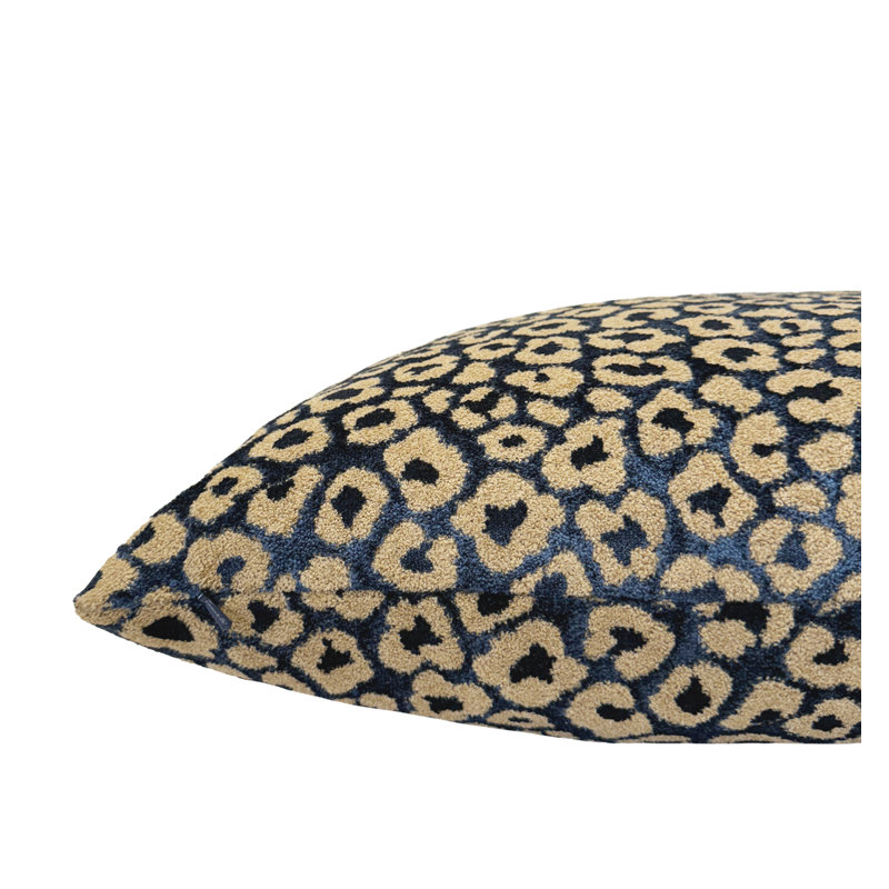 Housse de coussin en velours Leopard, Carré 20 po, Bleu à imprimé animalier