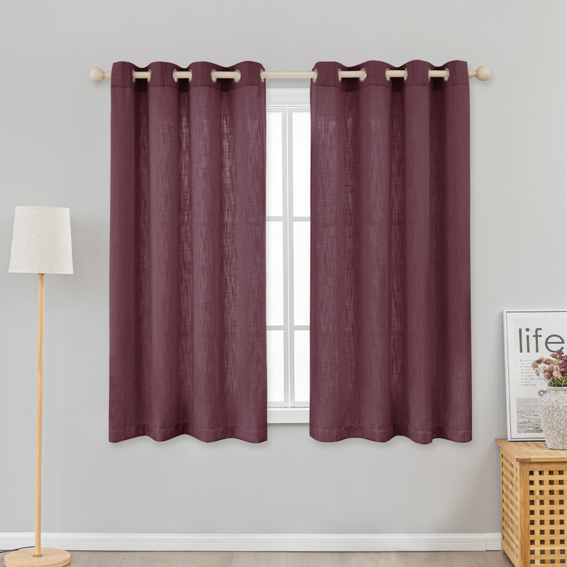 Kambi Linen Blend Semi-Sheer Curtain Panel Pair, 52" W x 63" L, Maroon