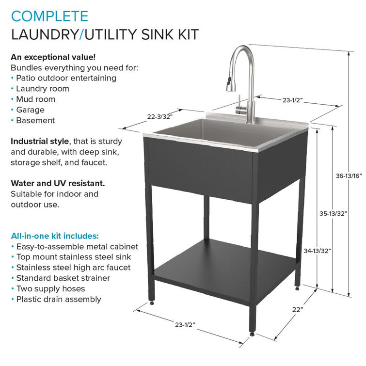 transform 21.34-in x 24.17-in 1-Basin White Freestanding Laundry