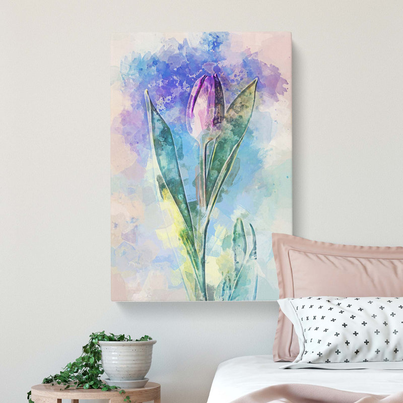 Purple Tulip In Abstract - Wrapped Canvas Painting, 76cm H x 50cm W x 3cm D