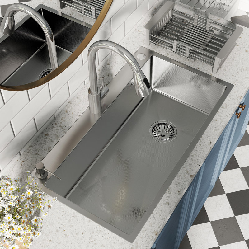 Évier de cuisine en acier inoxydable 304 avec robinet coulissant L 32 po x l 18 po
