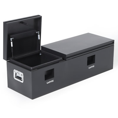 Heavy Duty Steel Truck Bed Tool Box, Double Lid Metal Storage Chest with T-Handle Latches for Pickup, RV, Utility Tractor, Black