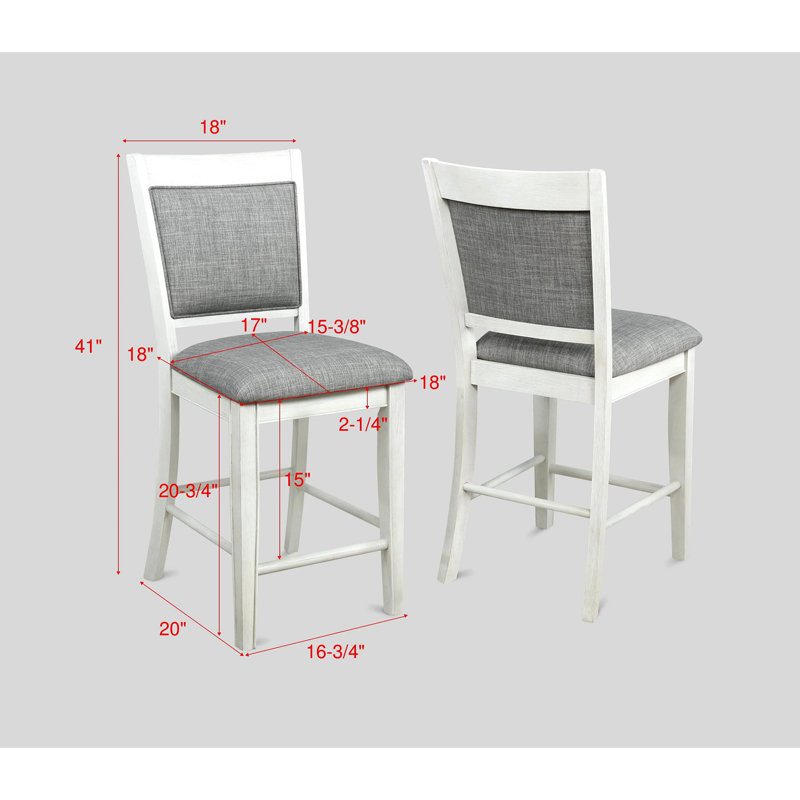 Tabouret de bar à hauteur de comptoir 2 pièces Farmhouse Style, Gris, Blanc