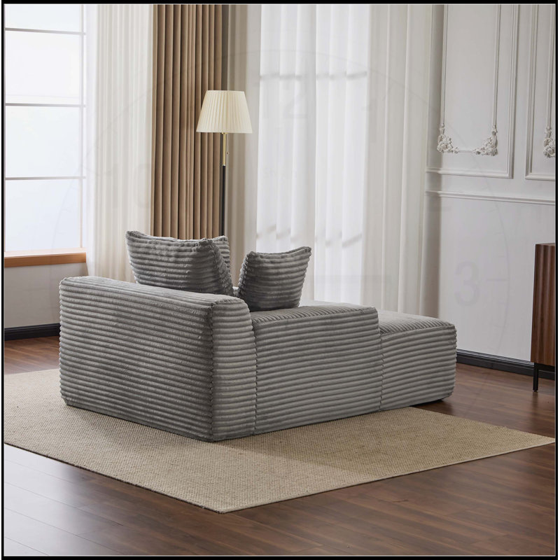 Méridienne surdimensionnée surdimensionnée Cozy Cloud, canapé-lit rembourré en velours côtelé moelleux avec 3 coussins décoratifs et accoudoirs larges pour le salon, sans assemblage requis, gris