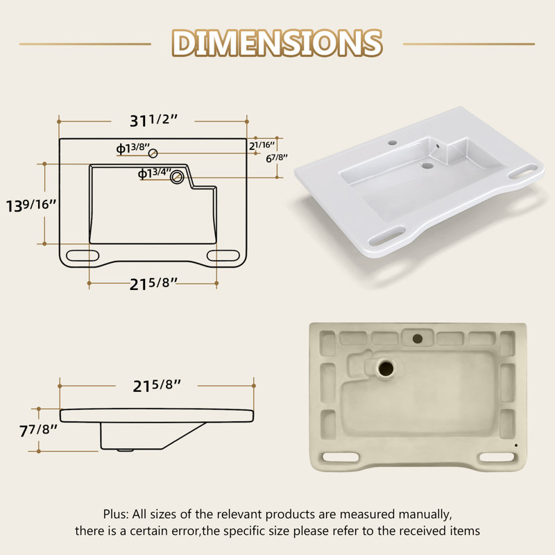 31" W × 20" D ADA Wall-Mount Ceramic Sink with L-Shaped Basin, Right Drain, Dual Safety Support Arms, Reinforced L-Bracket, Gloss White, Accessible Bathroom