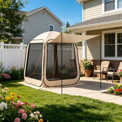 Tente de pop-up avec 4 ou 6 personnes 6 pi x 6 pi avec auvent et sac de transport, beige
