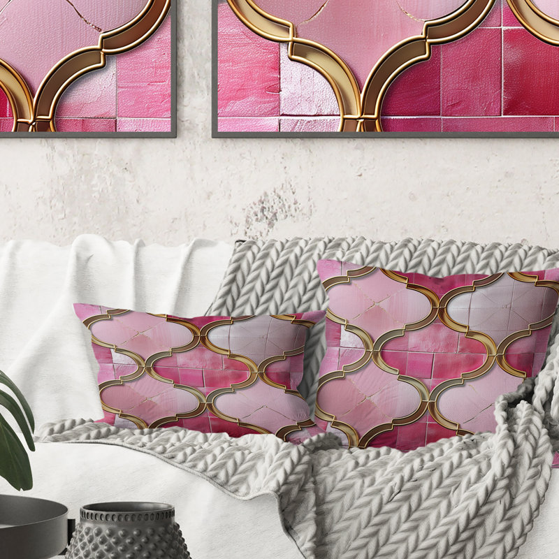 Coussin décoratif rose doré doré à motif de quadrilobe 4, H 18 po x l 18 po
