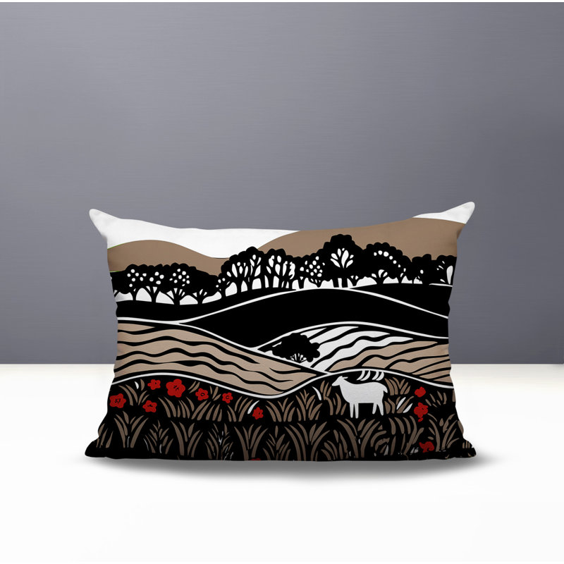 Oreiller rectangulaire intérieur / extérieur Voldy Floral Landscape, Beige, Rectangle H 14 po x l 20 po