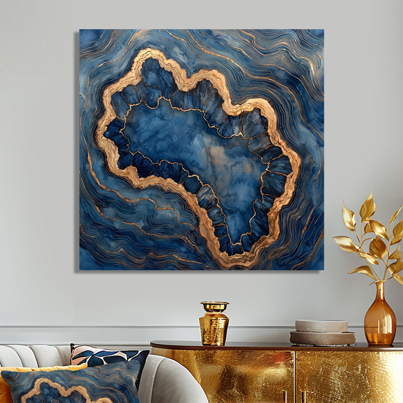 Géode aqua et glissade en bois en spirale V - cristaux, impression sur métal, H 16 po x l 16 po