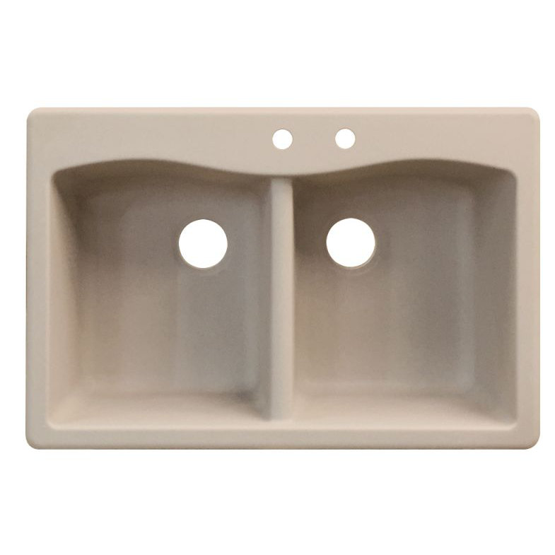Aversa 33'' L Double Bowl Granite Kitchen Sink, Cafe Latte, 2 hole