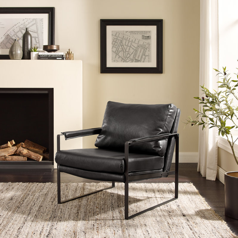 Upholstered Armchair, Black Faux Leather