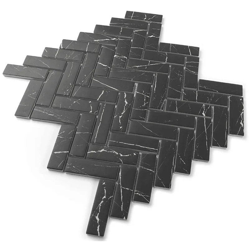 Aloha 11 X 13 In. Polished With White Vein Glass, Recycled Glass Mosaic Herringbone Wall And Floor Tile (9.63 Sq Ft/Case) - 10 Pack