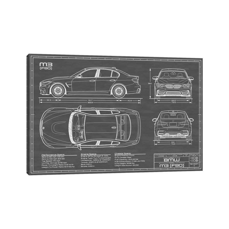«Bmw M3 (F80)», impression sur toile tendue, H 26 po x l 40 po x 1,5 po