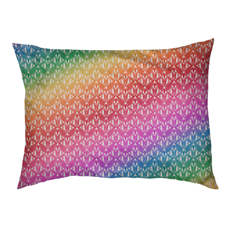Coussin stylisé dégradé art déco Byrge, l 42,5 po x L 32,5 po, Jaune / Vert / Rose