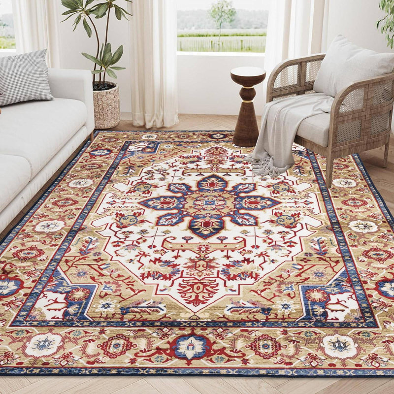 Tapis lavable antidérapant rétro Bohemian, Rectangle 6 pi x 9 pi