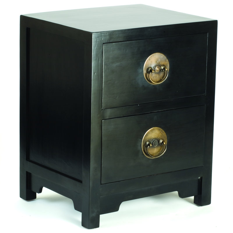 Hangzhou 48cm W Solid Wood Bedside Table, Black Lacquer