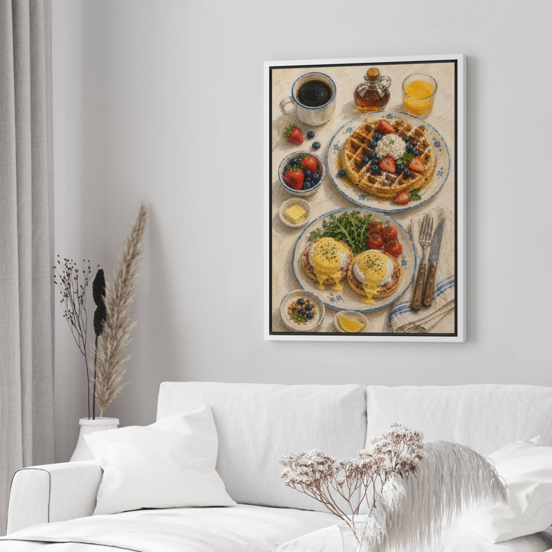 «Warm Orange agrumes table de petit déjeuner», reproduction d'art encadrée sur toile encadrée, 36" H x 24" W x 1.5" D, White