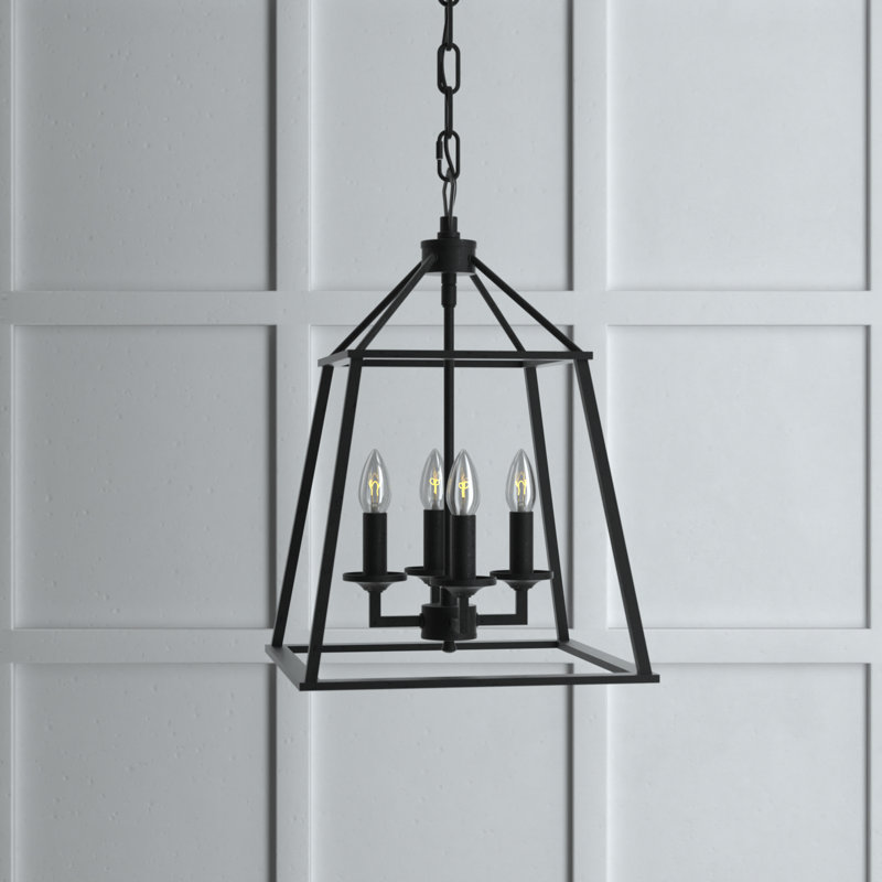 Craigwood 4-Light Modern Dimmable Geometric Caged Pendant Light in Matte Black