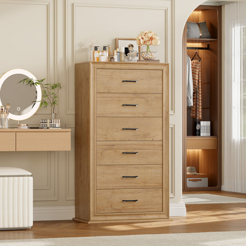 Arihana 53''H Vintage 6-Drawer Tall Dresser - Rustic Engineered Wood Chest with Fluted Detailing & Metal Handles, Space-Saving Vertical Design, Anti-Tip Kit Included, Multi-Functional Storage for Bedroom/Entryway