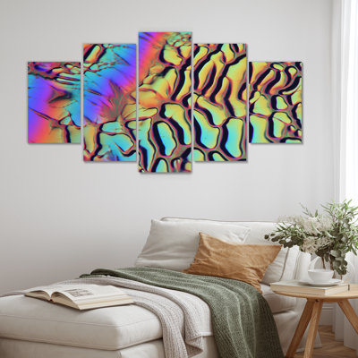 Neon Texture Mars - Abstract Landscape Wall Art Canvas 5 Piece