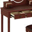 Ensemble de meuble-lavabo avec miroir à angle réglable, table de maquillage rétro et tabouret rembourré, doublure en velours 5 tiroirs pour la chambre à coucher