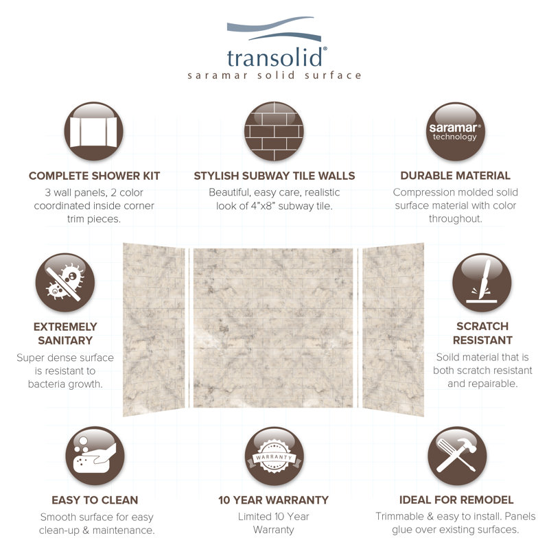 Sand Creme Subway Tile 36 x 60-in Bath Wall Kit
