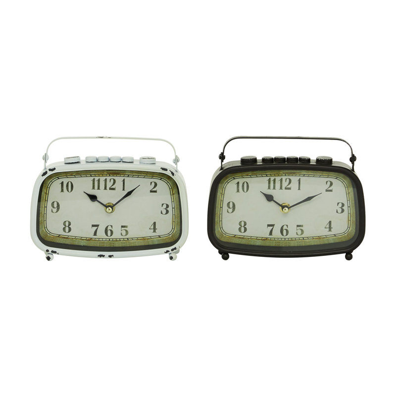 Horloge de table analogique en métal mécanique, Noir et blanc