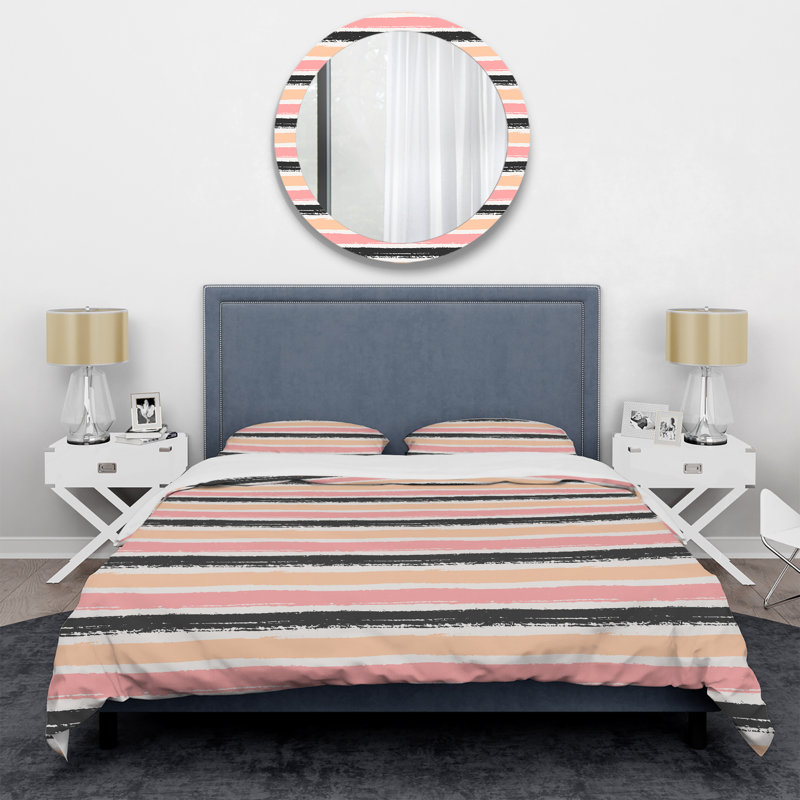 Black And Peach Striped Pattern Polyester Striped Duvet Cover