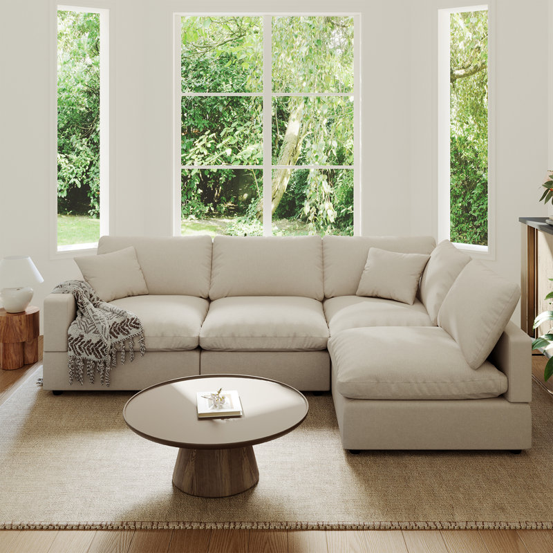 Upholstered Sofa, Cloud Couch Modular Sectional Sofa Couch For Living Room Bedroom, Khaki Linen Blend
