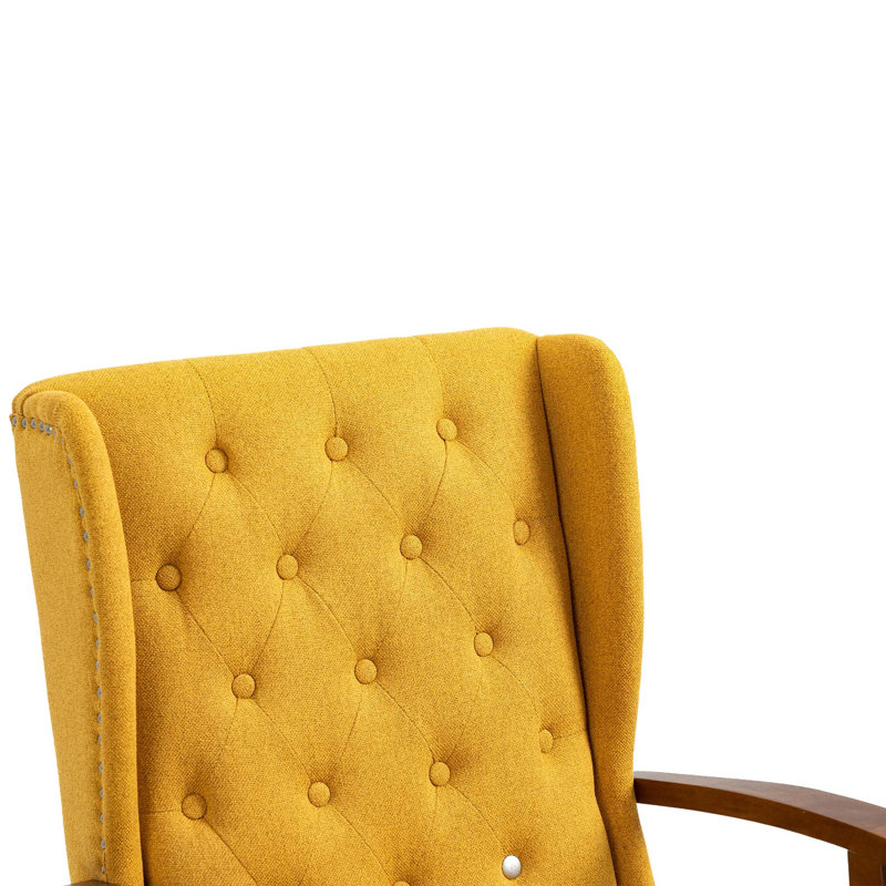 Fauteuil à cadre en bois, fauteuil d'appoint moderne pour le salon, Lin jaune